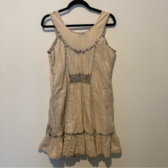 Scully Women’s 100% Cotton Mini Dress White Blue Boho Size M Lace Embroidered - Picture 3 of 8